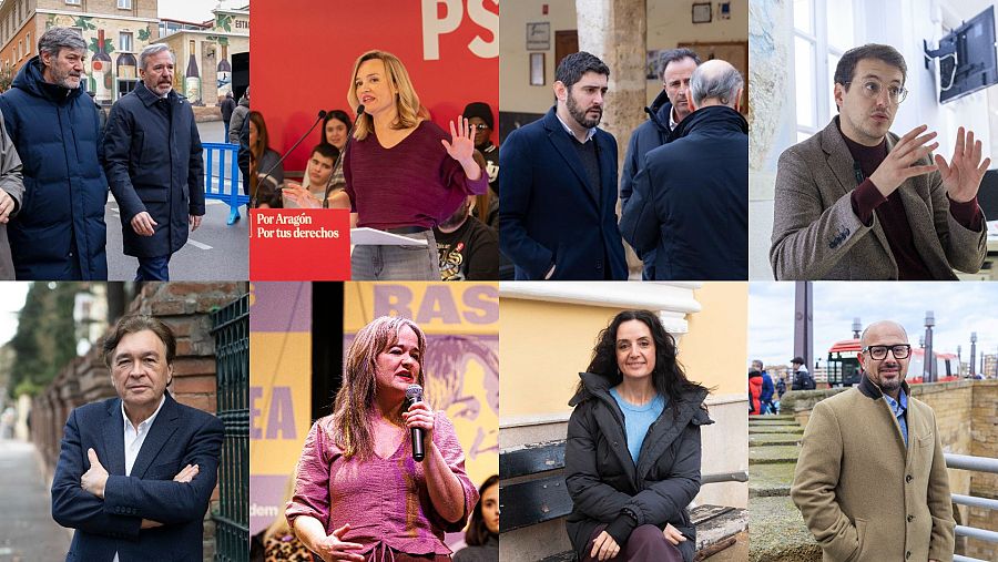 Los candidatos a la Presidencia de Aragón, en diferentes actos de campaña.