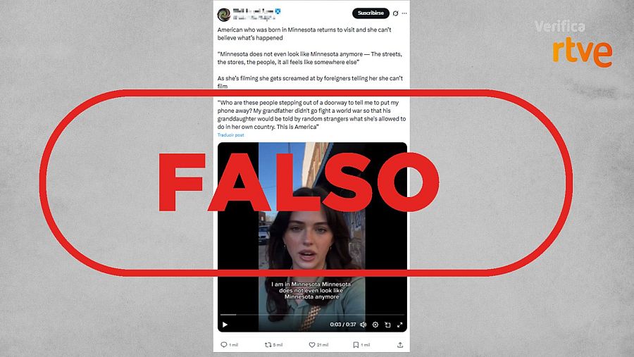 Publicación de X que comparte un vídeo generado con IA como si fuera real