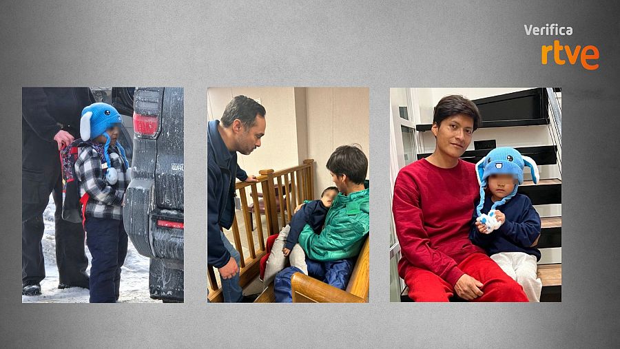 De izquierda a derecha, imagen de la detención de Liam Conejo, en el centro de detención junto a su padre y tras su liberación.