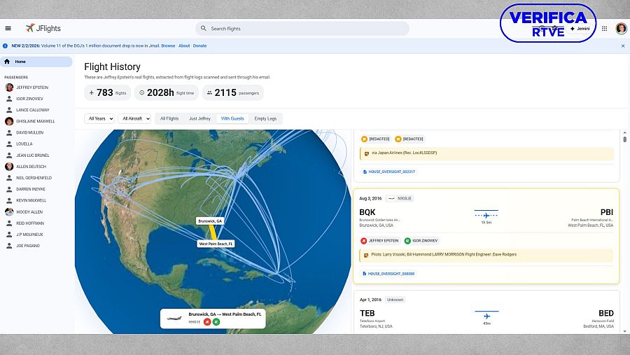 Historial de vuelos de Jeffrey Epstein