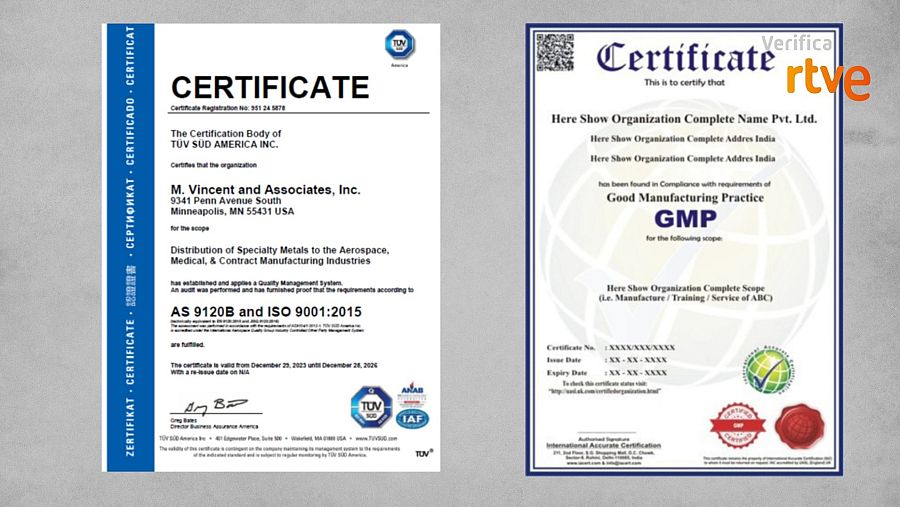 Certificados atribuidos al glucómetro que no guardan relación con el dispositivo