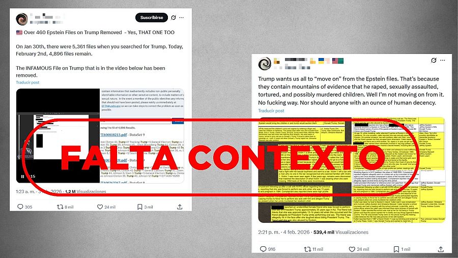 Mensajes que desinforman sobre los archivos Epstein