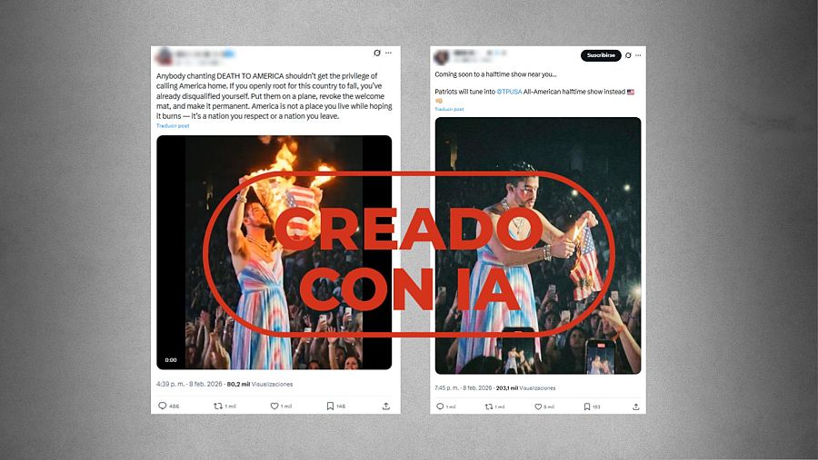 Mensajes que difunden un vídeo y una imagen creados con IA como si fueran reales