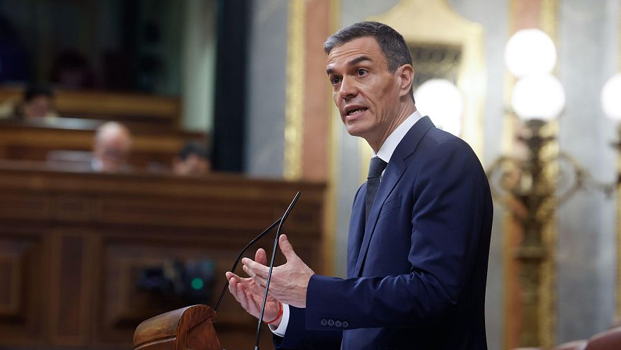 El presidente del Gobierno, Pedro Sánchez, durante su comparecencia este miércoles ante el pleno del Congreso.