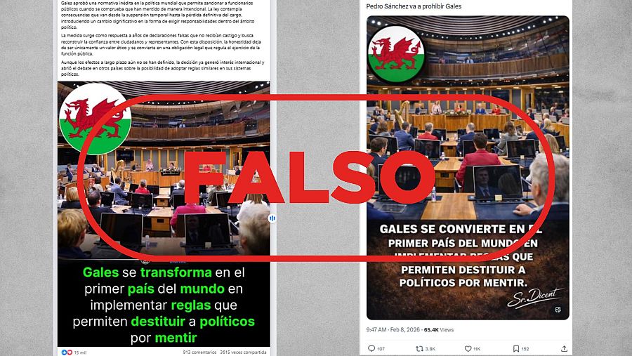Mensajes falsos de Facebook y X que dicen que Gales ya tiene normativa para perseguir a políticos por mentir