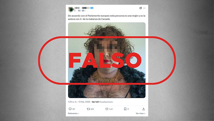 Mensaje de X que difunde la falsedad de que esta es una foto de la autora del tiroteo en Canadá