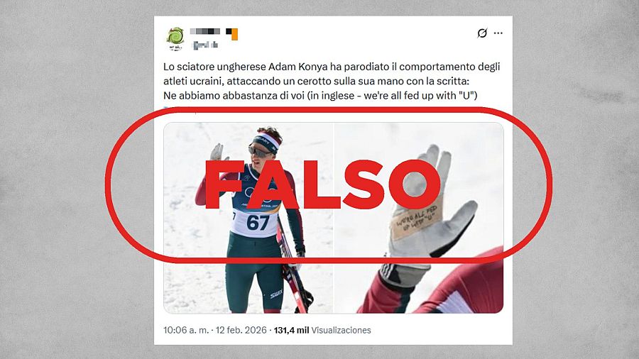 Mensaje que difunde una imagen manipulada de un esquiador húngaro.