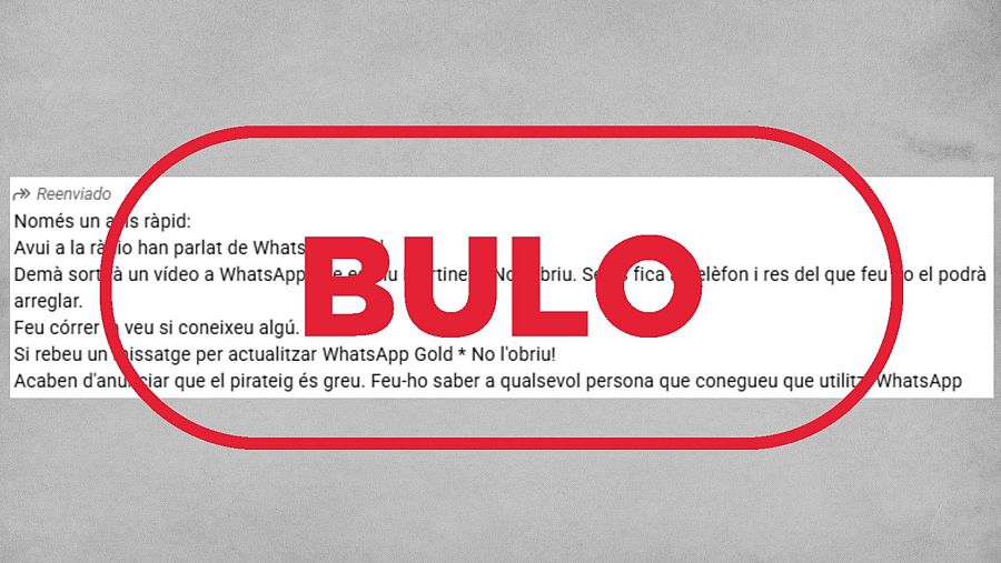 Mensaje que difunde un bulo sobre WhatsApp Gold