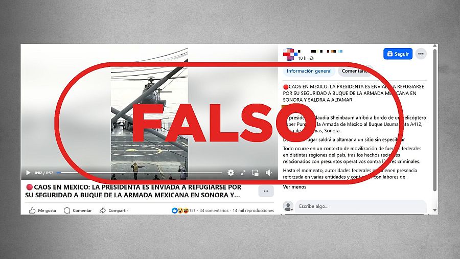 Mensaje de Facebook que presenta como actual este vídeo de Claudia Sheinbaum.