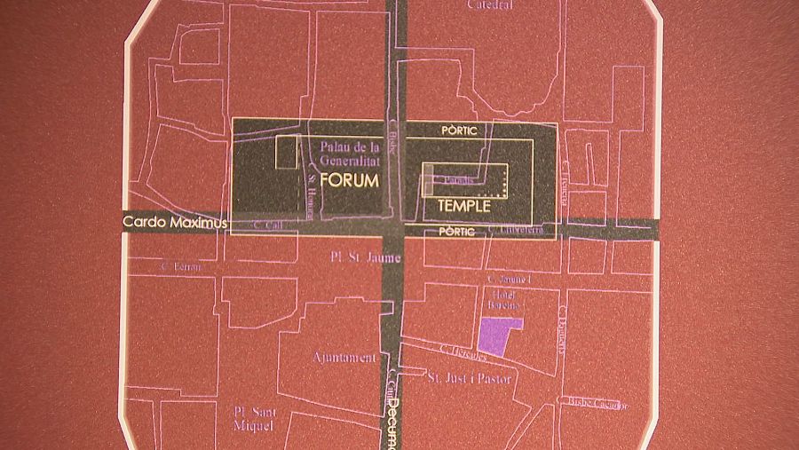 Interpretació tradicional de l'úbicació del Fórum romà de l'antiga Barcino