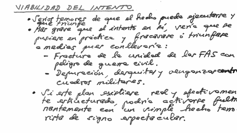 Fragmento que recoge la viabilidad de la operación supuestamente en marcha de militares 'expontáneos'