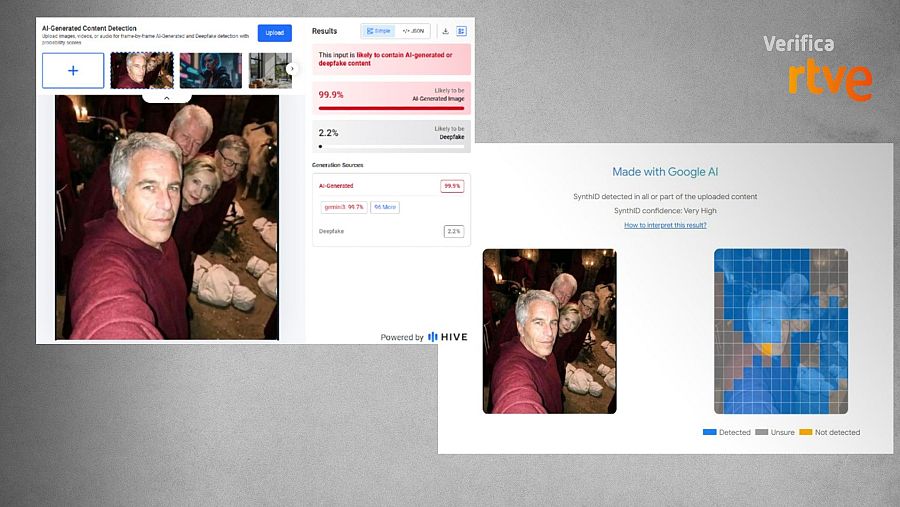 Resultados de Hive y Google SynthID sobre la imagen
