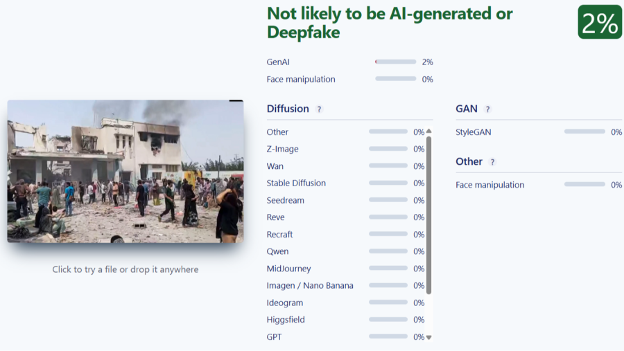 Sight Engine concluye que esta imagen de Irán no está creada con Inteligencia Artificial.