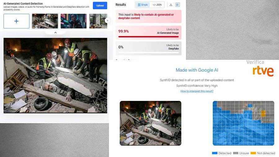 Dos herramientas de detección concluyen que la foto del ayatolá entre escombros está creada con IA