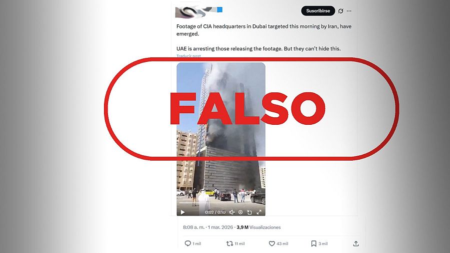 Mensaje que difunde un vídeo de 2015 como si fuera un ataque actual a Dubái.