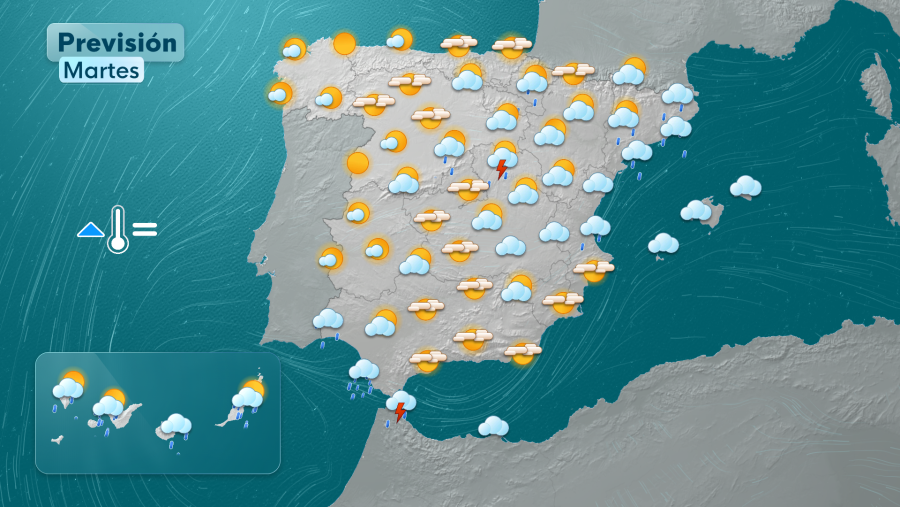 Durante el martes, habrá lluvias en Canarias, Ceuta y el oeste de Andalucía.