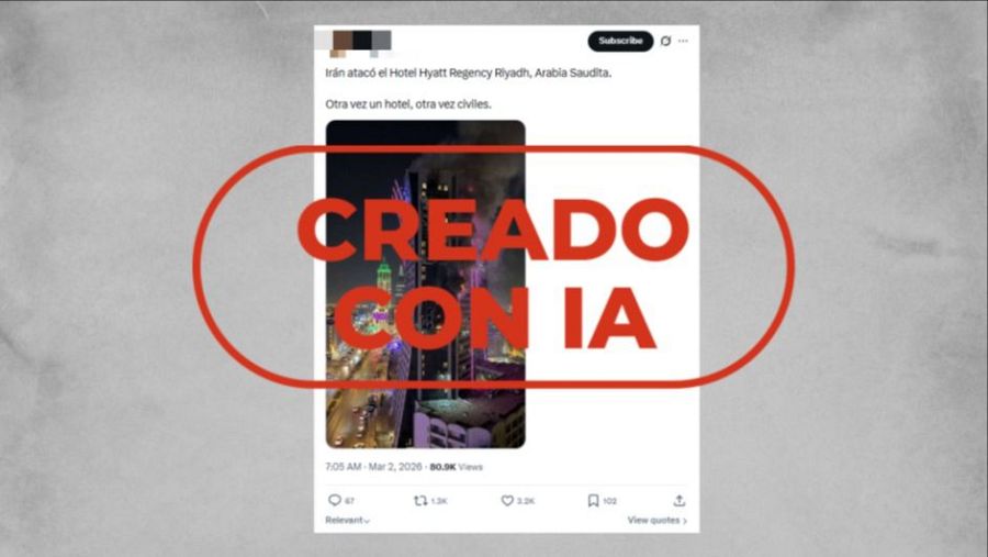 Publicación que difunde una foto creada con IA de un hotel en Arabia Saudí