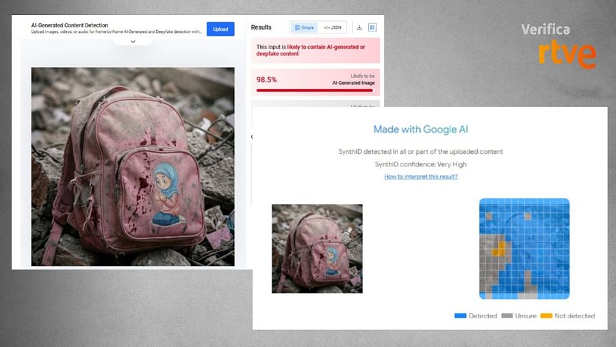 Resultados de Hive y Google SynthID sobre esta imagen generada con IA