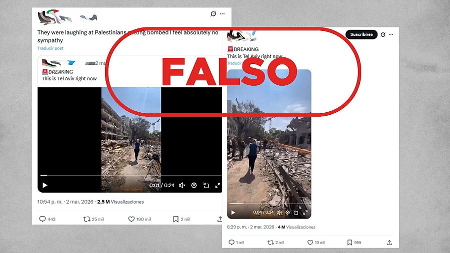 Mensajes que comparten como actuales imágenes de Tel Aviv difundidas en 2025