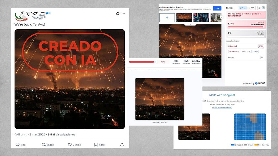 Mensaje que difunde la imagen generada y resultado del análisis con herramientas de detección