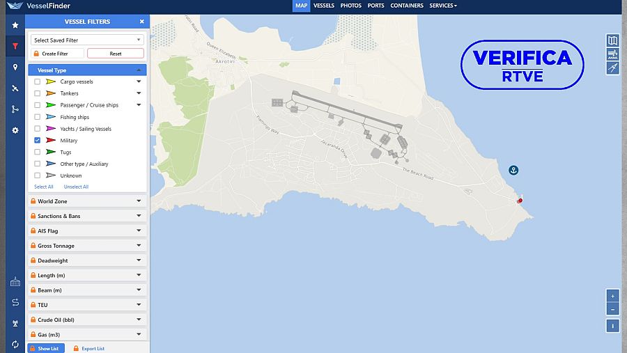 La costa de Chipre en Vessel Finder