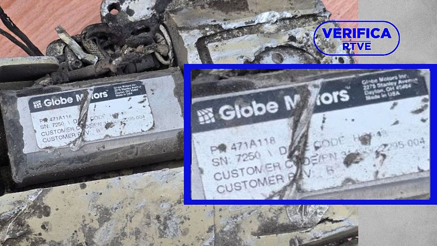 El componente rectangular del proyectil hallado en Minab con el detalle del mensaje 