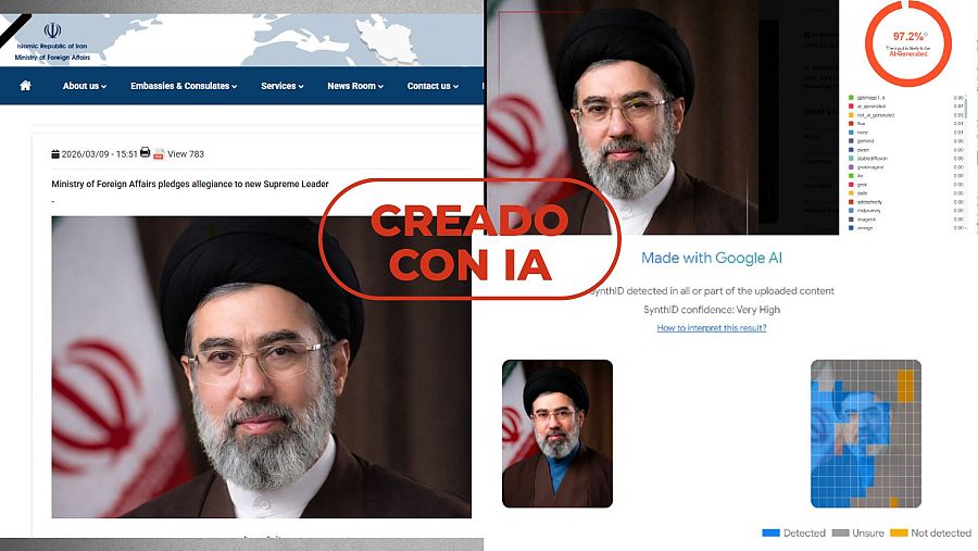 Resultado del análisis con Hive y Google Synthid que señalan que es una imagen creada con IA