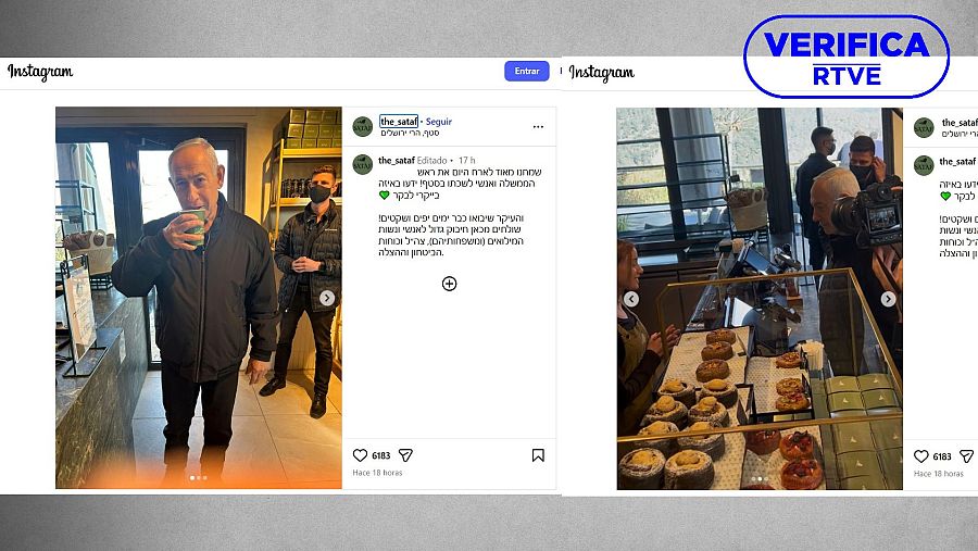 Dos fotos de Netanyahu publicadas por la cafetería The Sataf