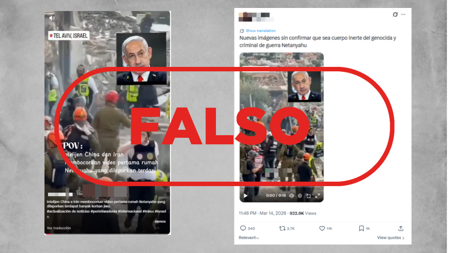 Publicaciones que difunde la falsa idea de que Netanyahu ha fallecido y es la persona envuelta en una sábana del vídeo