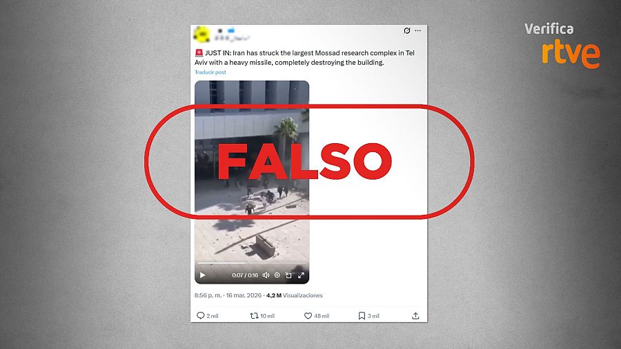 Mensaje de X que difunde un vídeo falso y asegura que es un ataque a un edificio 