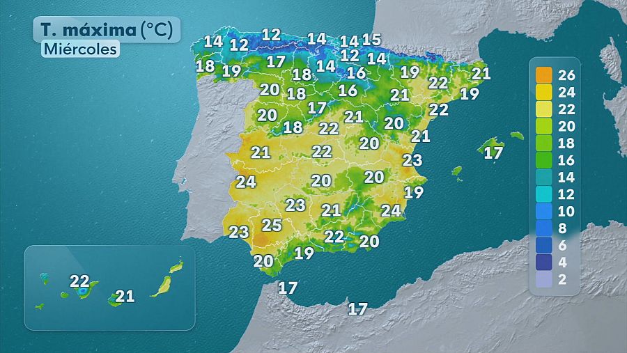El tiempo este miércoles 25 de marzo.