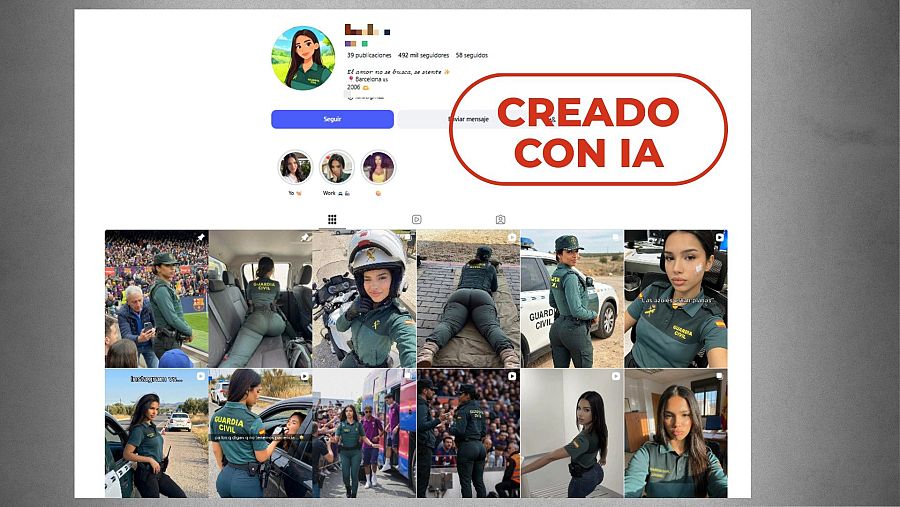 Perfil creado con IA para Instagram de guardia civil