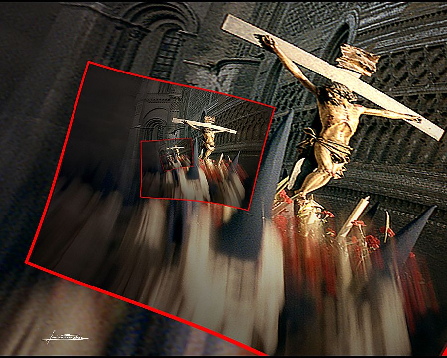 Cristo del Refugio a su paso por La Seo . Imagen parte de la muestra