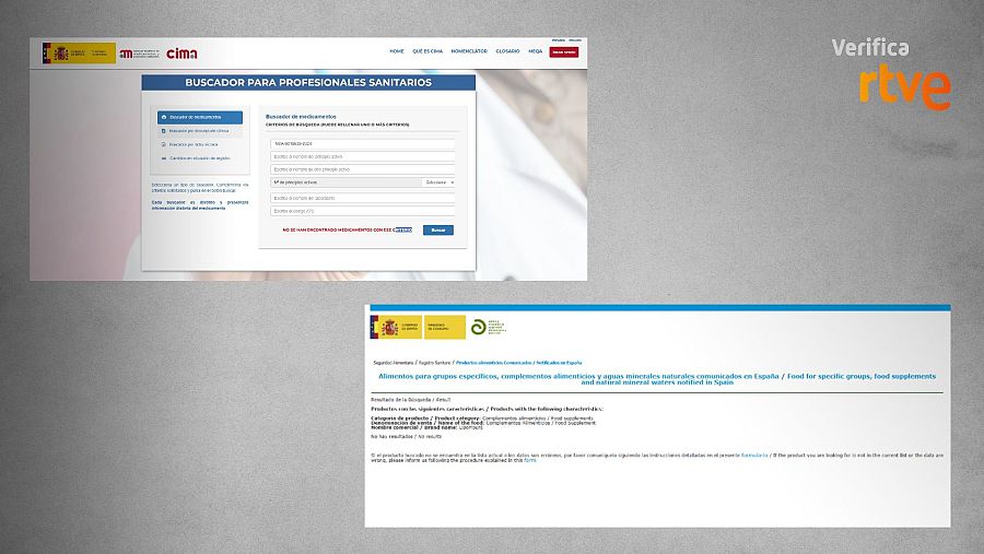 Resultados de los buscadores de AEMPS Y AESAN