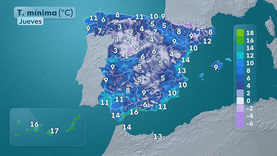 Temperaturas mínimas este jueves
