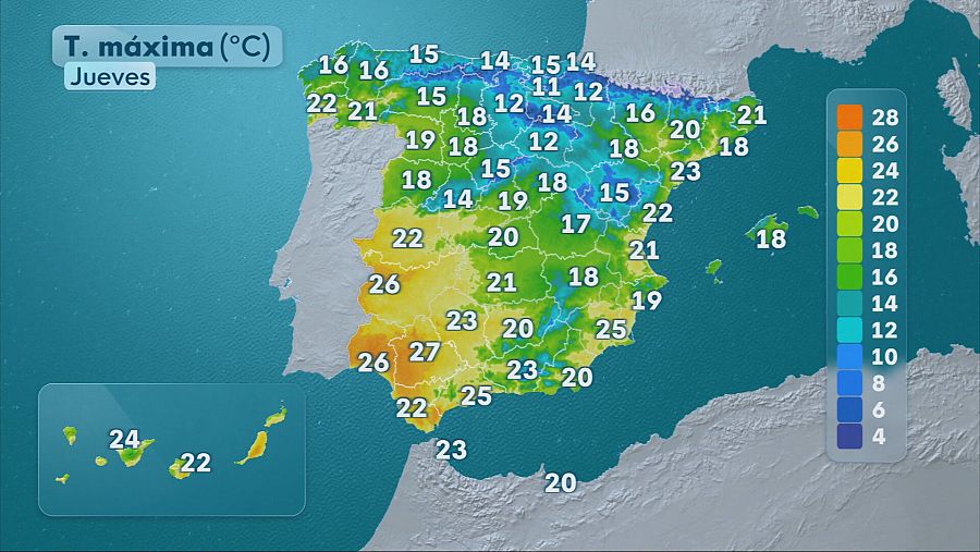 Temperaturas máximas este jueves 2 de abril