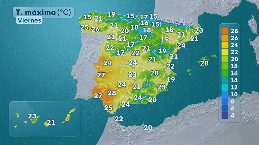 Temperaturas máximas el viernes 3 de abril