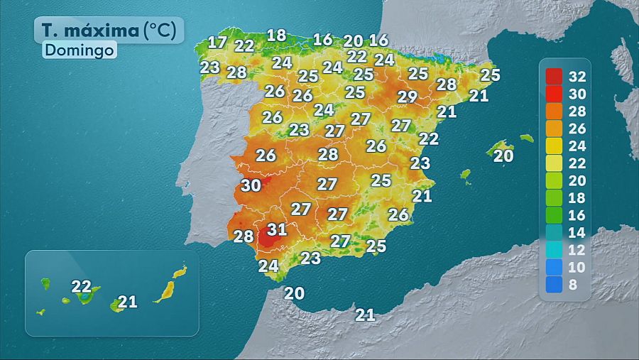 Temperaturas máximas el domingo 5 de abril