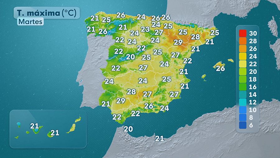Temperaturas máximas en España