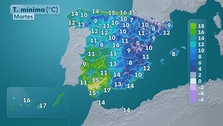 Temperaturas mínimas en España
