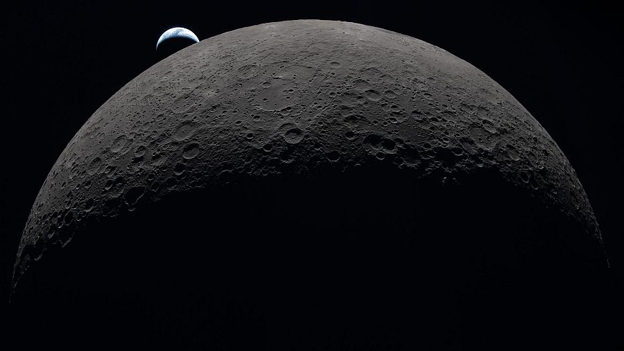 La puesta de la Tierra sobre la superficie lunar