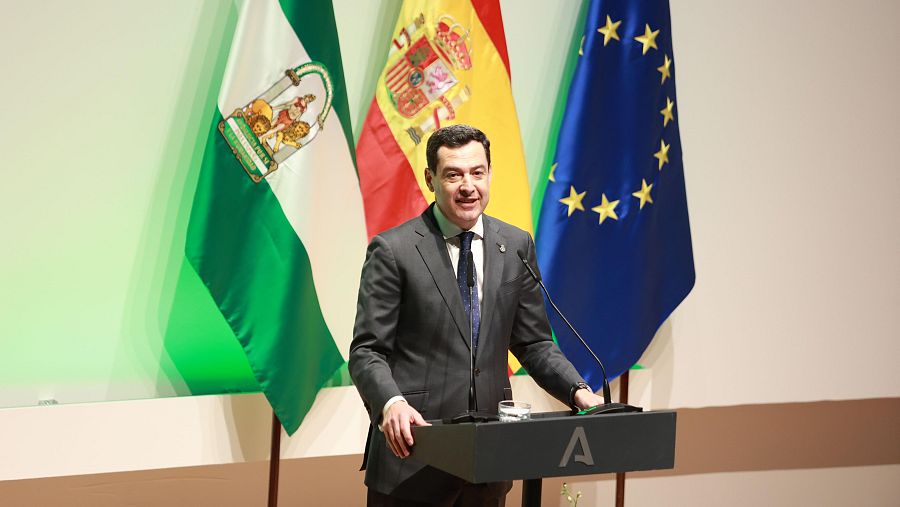 El presidente de la Junta de Andalucía y candidato del PP a la reelección, Juanma Moreno.