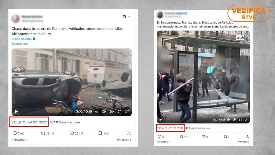 Publicaciones con los vídeos de 2022 que difunden como actuales