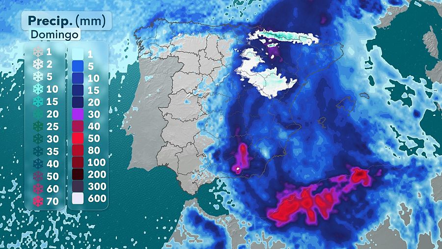 Precipitación acumulada prevista para el domingo.