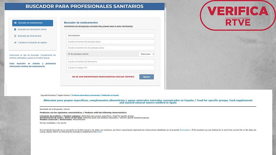 Resultados de la búsqueda del producto en AEMPS y AESAN