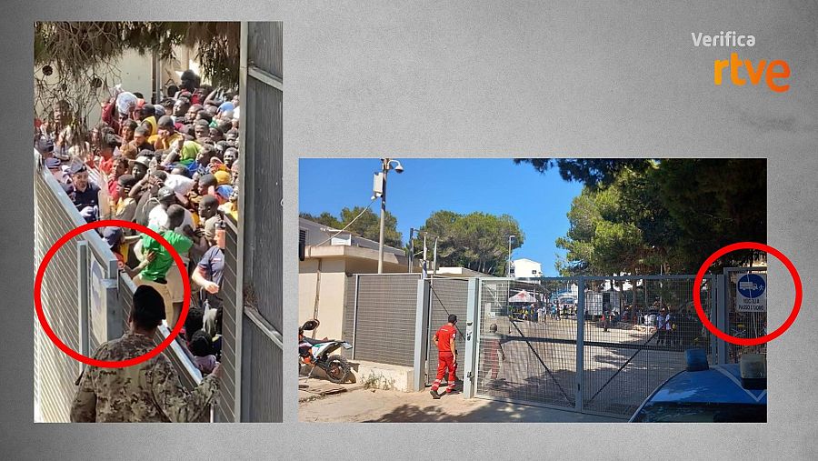 A la izquierda, captura del vídeo de redes; a la derecha, imagen de TVE en Lampedusa