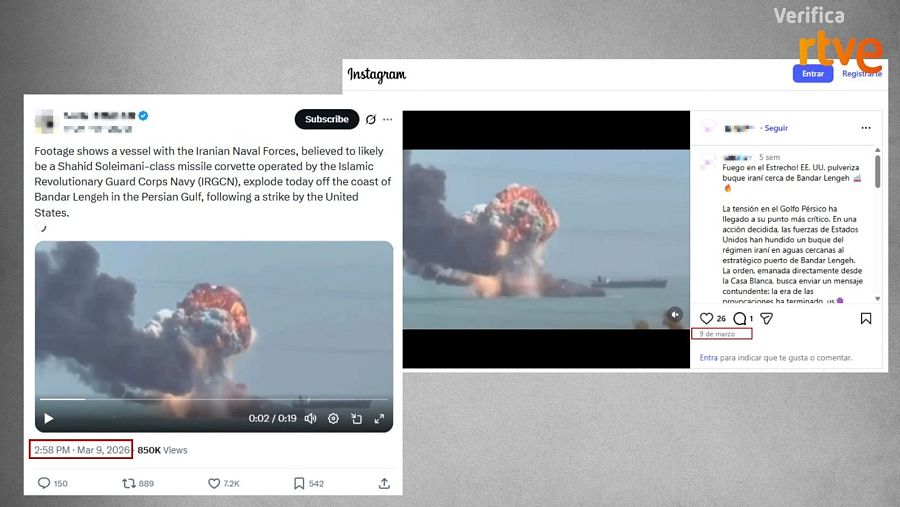Mensajes de redes sociales que difundieron el mismo vídeo el 9 de marzo