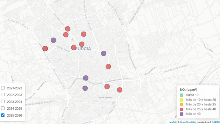 Altísimos niveles de contaminación por NO2 en Murcia