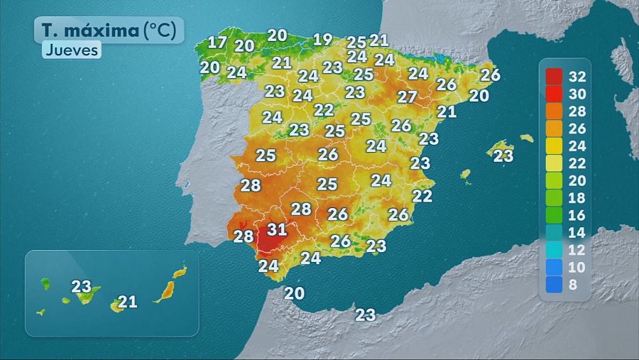 Temperaturas máximas hoy, 16 de abril, en España