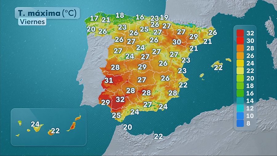 Temperaturas máximas hoy, 17 de abril, en España